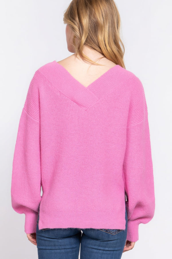 Long Slv Double V - neck Sweater - | SmartBuyApparel