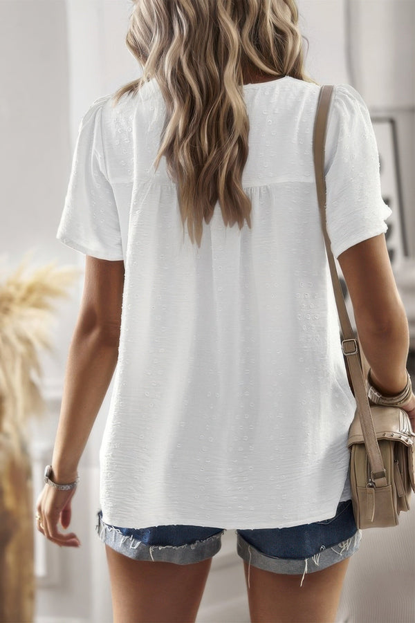 Loose Fit Dot Solid Lace Round Neck Top - | SmartBuyApparel