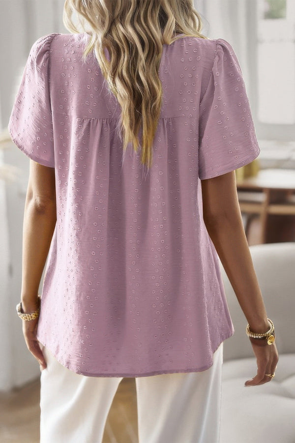 Loose Fit Dot Solid Lace Round Neck Top - | SmartBuyApparel