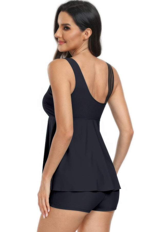 Low Back Solid Two Pieces Ruffle Swimsuits - | SmartBuyApparel