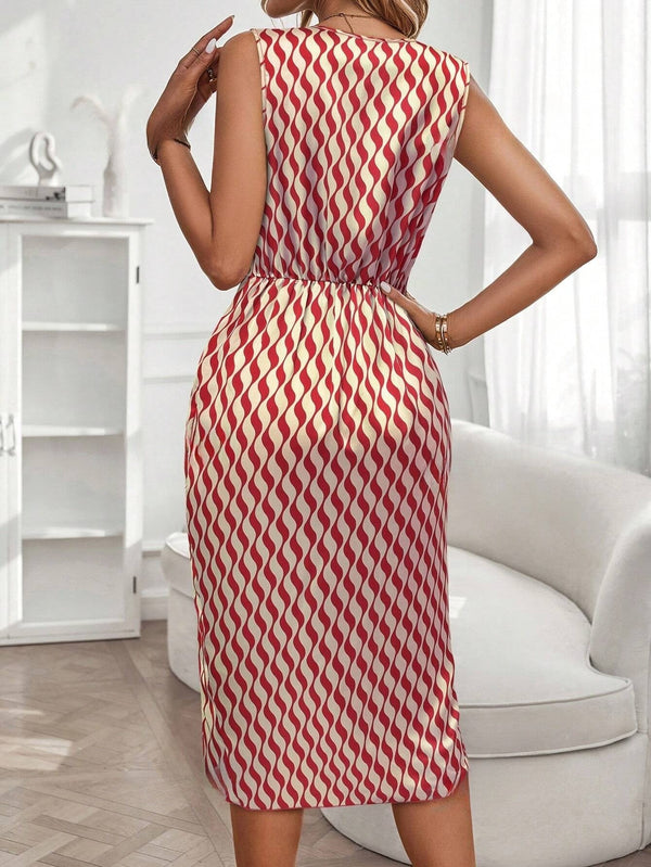 LUNE Allover Print Draped Front Dress - SmartBuyApparel - Women Dresses