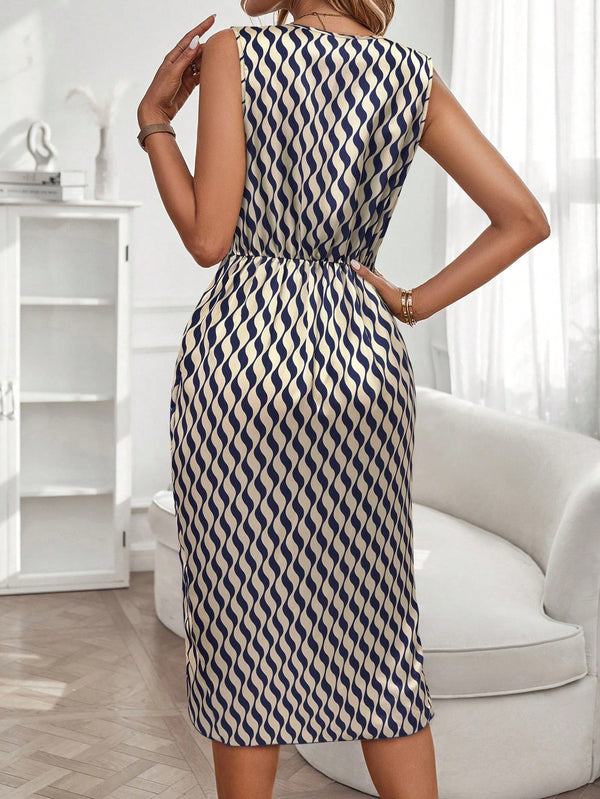 LUNE Allover Print Draped Front Dress - SmartBuyApparel - Women Dresses