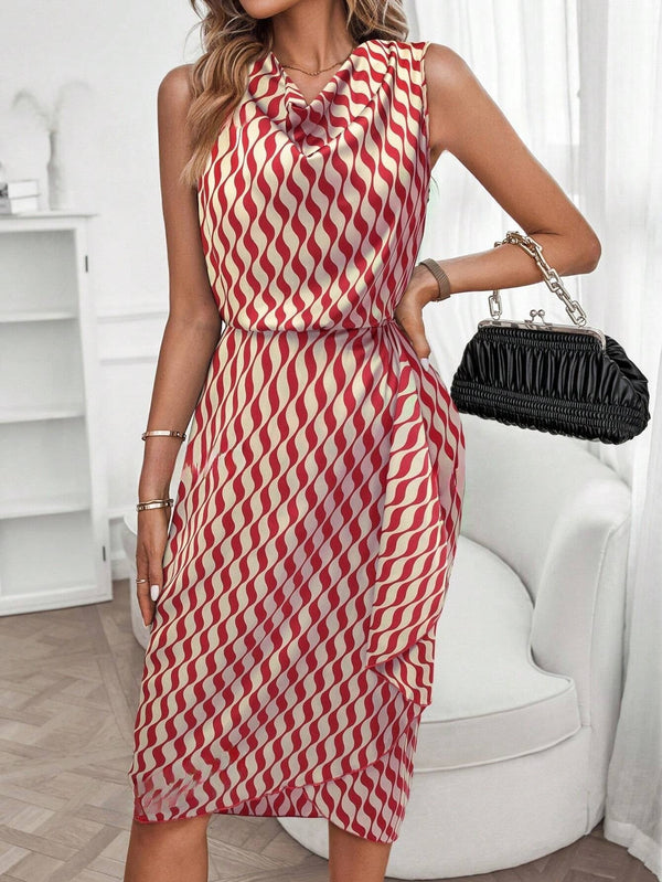 LUNE Allover Print Draped Front Dress - SmartBuyApparel - Women Dresses