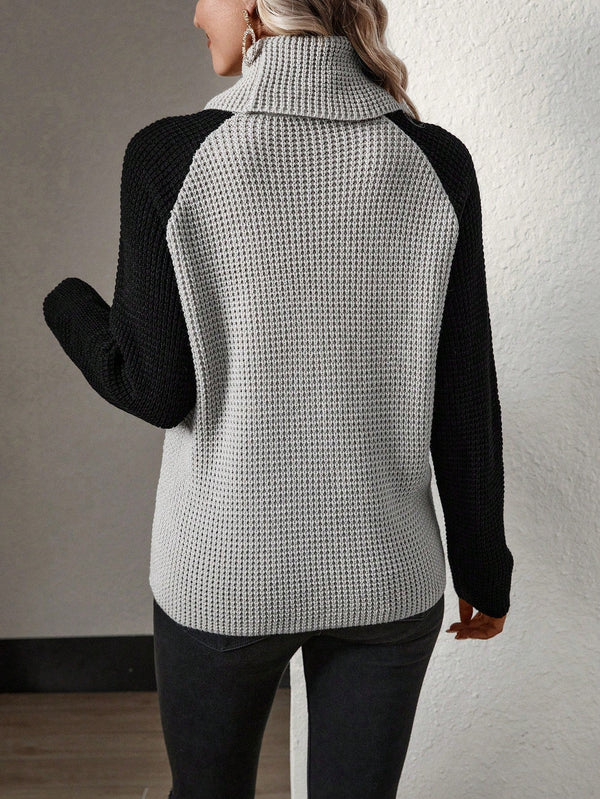 LUNE Contrasting Color Draped Neck Wrap Sweater - SmartBuyApparel - Women Sweaters