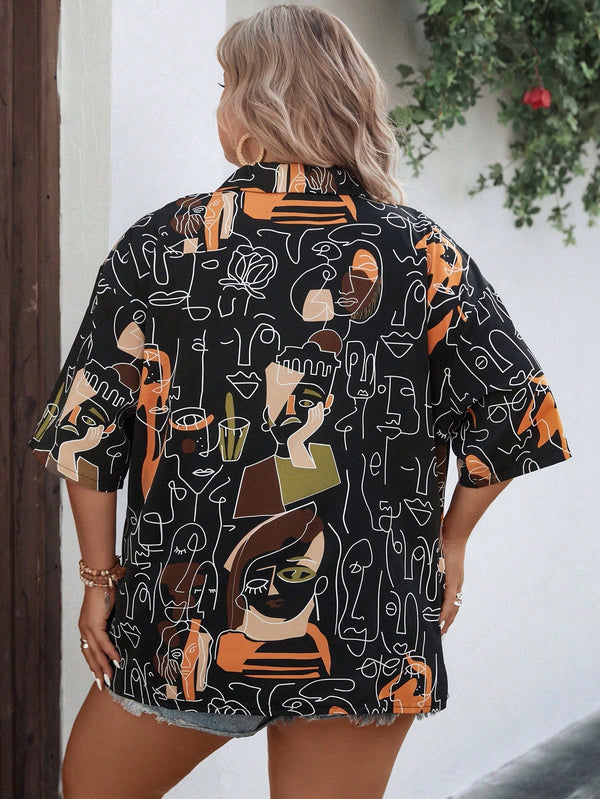 LUNE Plus Figure Graphic Drop Shoulder Shirt - SmartBuyApparel - Plus Size Blouses