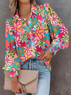 LUNE Women'S Colorful Flower Print Long Sleeve Shirt - SmartBuyApparel - Women Blouses