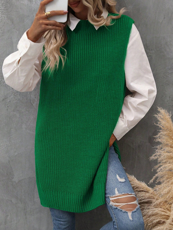 LUNE Women's Side Split Knitted Sweater Vest - SmartBuyApparel - Women Sweater Vests