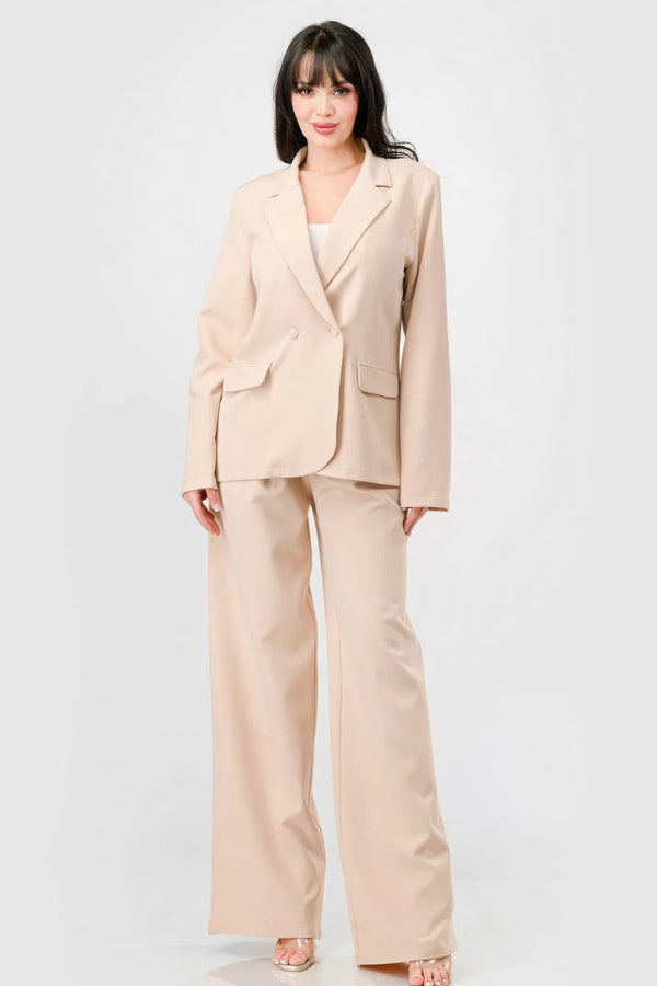 Luxe Stretch Women's Loose Fit Blazer And Wide Legs Pants Semi Formal Set - Type: Women's set - SmartBuyApparel