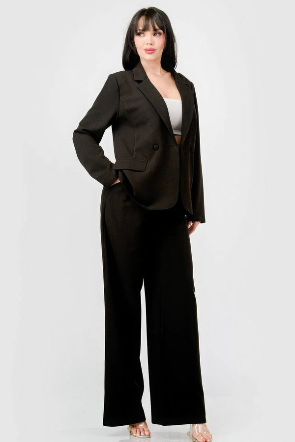 Luxe Stretch Women's Loose Fit Blazer And Wide Legs Pants Semi Formal Set - Type: Women's set - SmartBuyApparel
