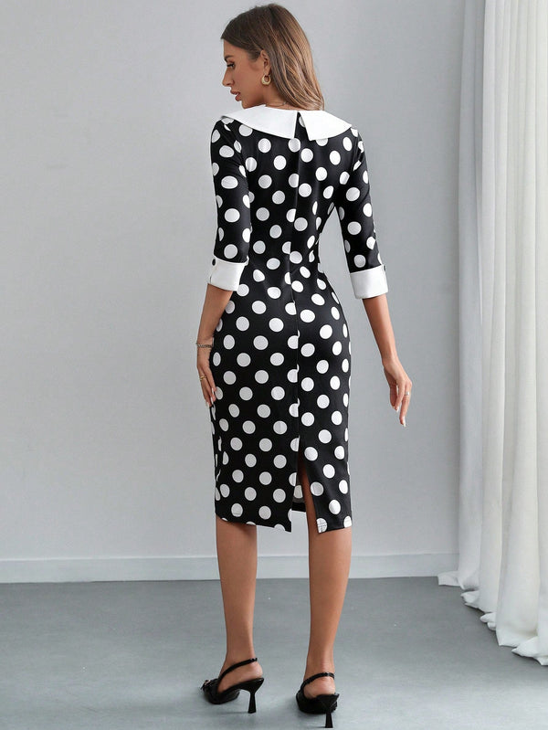 MAHEN Polka Dot, Abstract Print, Mid - Length Dress - SmartBuyApparel - Women Midi Dresses