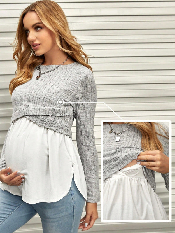 Maternity Cross Wrap 2 In 1 Nursing Tee - SmartBuyApparel - Nursing