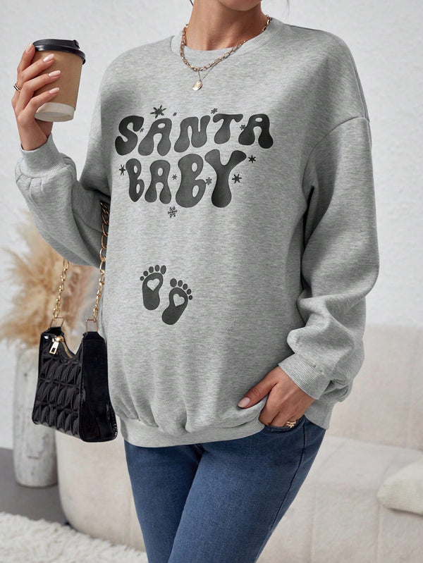 Maternity Sweatshirt With Text Print - SmartBuyApparel - Maternity Sweatshirts