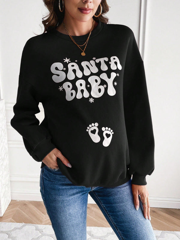 Maternity Sweatshirt With Text Print - SmartBuyApparel - Maternity Sweatshirts