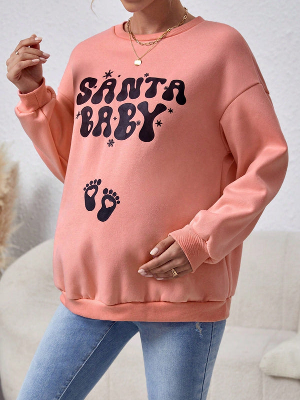 Maternity Sweatshirt With Text Print - SmartBuyApparel - Maternity Sweatshirts