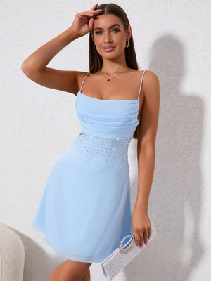 MELI Rhinestone - Embellished Ruched Cami Dress - SmartBuyApparel - Women Mini Dresses