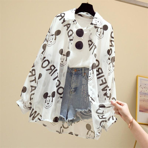 Mickey Mouse Blouse Ladies Long Sleeve Women Shirt Beach Shirts Kawaii Cartoon Summer Disney Clothes Cover - Up Top Casual - SmartBuyApparel - 