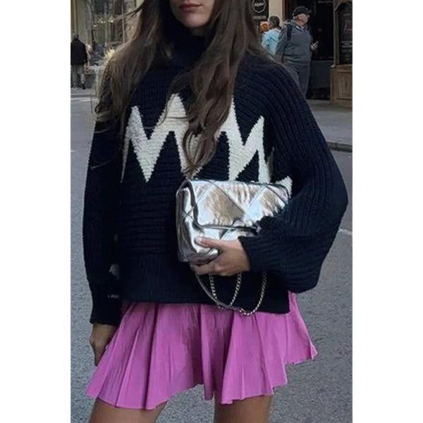 Mock Neck Contrast Binding Long Sleeve Sweater - Women's sweater - SmartBuyApparel