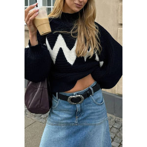 Mock Neck Contrast Binding Long Sleeve Sweater - Women's sweater - SmartBuyApparel