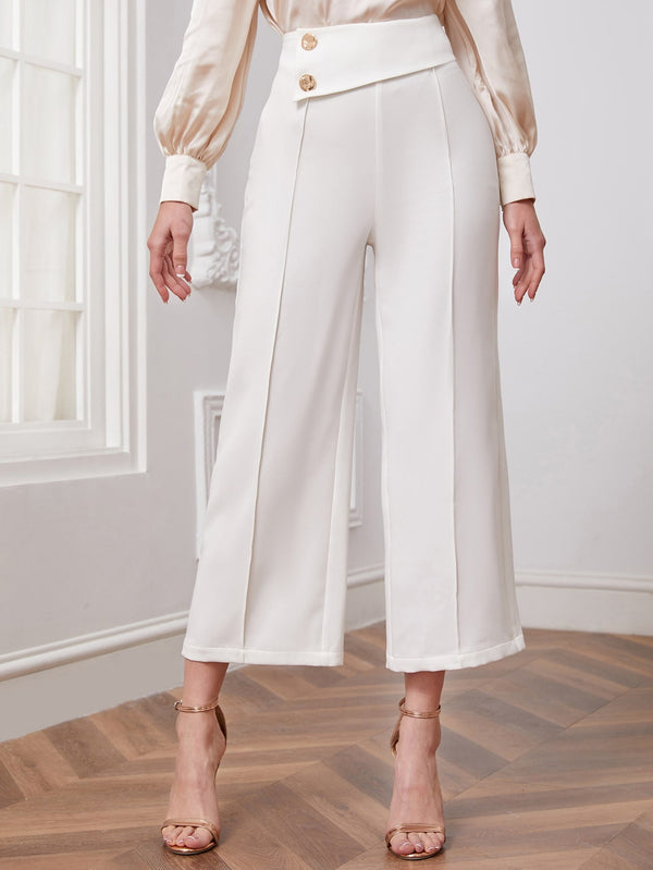 Modely Button Detail Cropped Wide Leg Pants - SmartBuyApparel - Women Pants