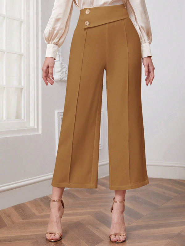 Modely Button Detail Cropped Wide Leg Pants - SmartBuyApparel - Women Pants