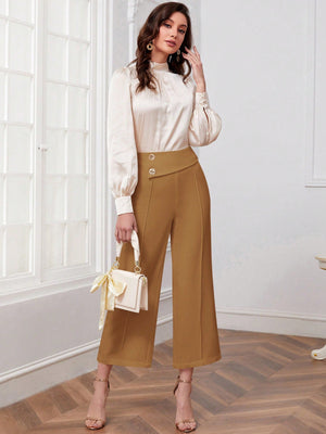 Modely Button Detail Cropped Wide Leg Pants - SmartBuyApparel - Women Pants