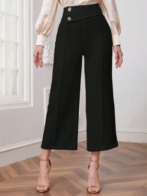 Modely Button Detail Cropped Wide Leg Pants - SmartBuyApparel - Women Pants