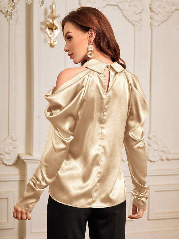 Modely Women's Cold Shoulder Shirt With Rhinestone Decoration - SmartBuyApparel - Women Blouses