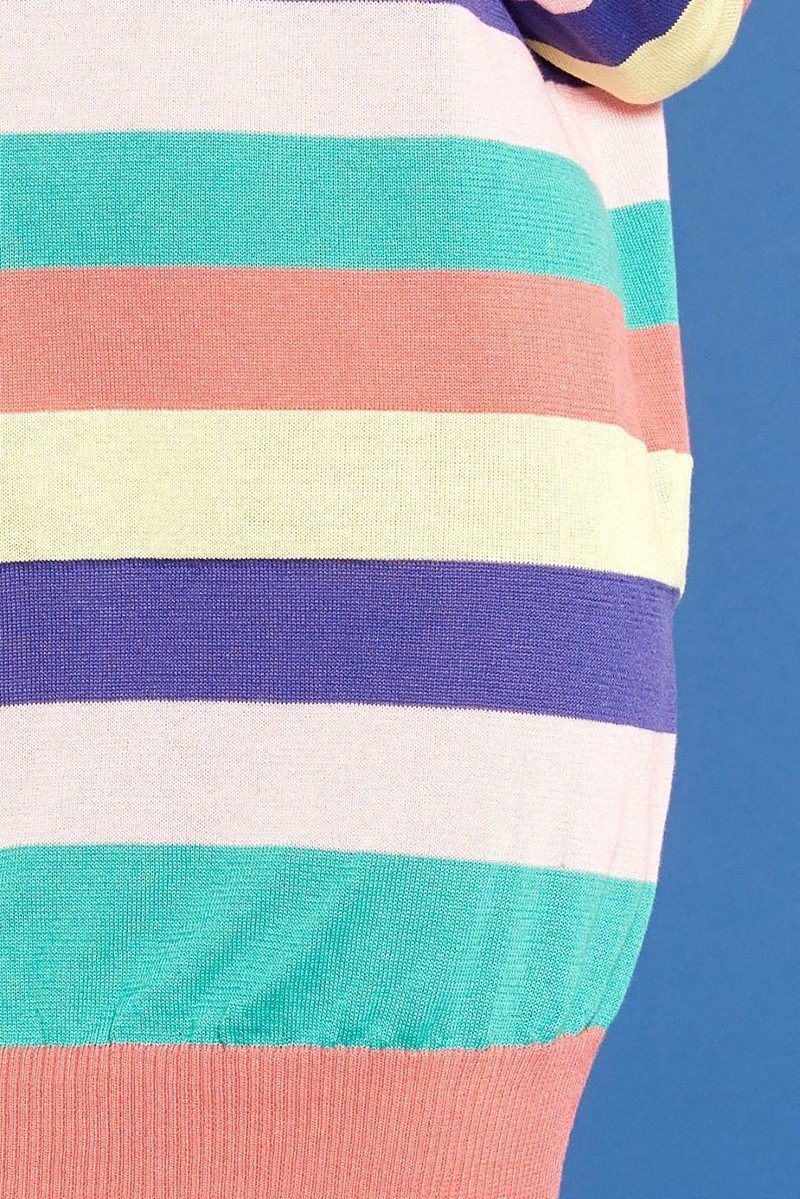 Multi-Colored Striped Knit Sweater Dress - Affordable women's online clothing SmartBuyApparel Multi-Colored Striped Knit Sweater Dress - Affordable women's online clothing SmartBuyApparel