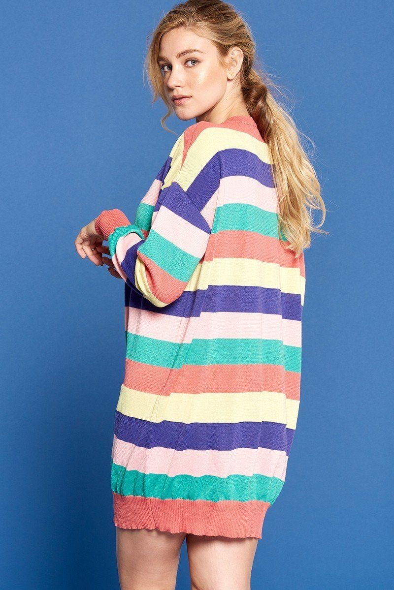 Multi-Colored Striped Knit Sweater Dress - Affordable women's online clothing SmartBuyApparel Multi-Colored Striped Knit Sweater Dress - Affordable women's online clothing SmartBuyApparel