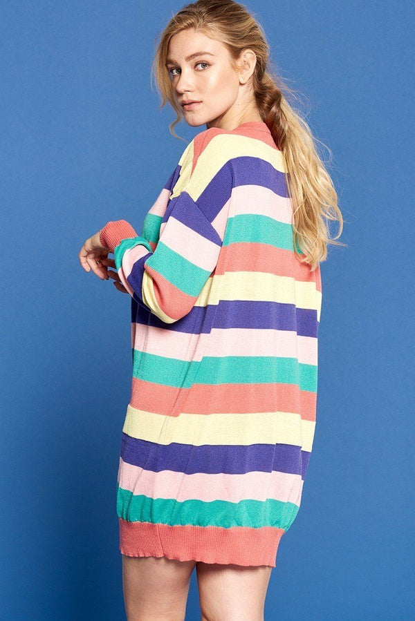 Multi - colored Striped Knit Sweater Dress - Dress - SmartBuyApparel