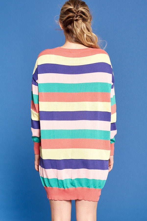 Multi - colored Striped Knit Sweater Dress - Dress - SmartBuyApparel