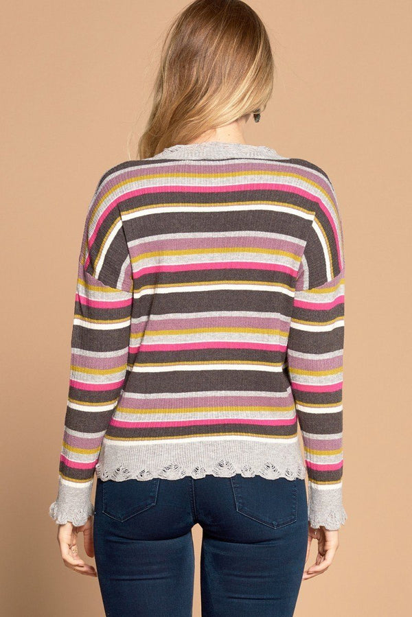 Multi - colored Variegated Striped Knit Sweater - Women's sweater - SmartBuyApparel