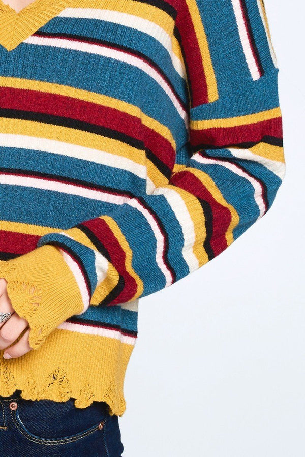Multi - colored Variegated Striped Knit Sweater - Women's sweater - SmartBuyApparel