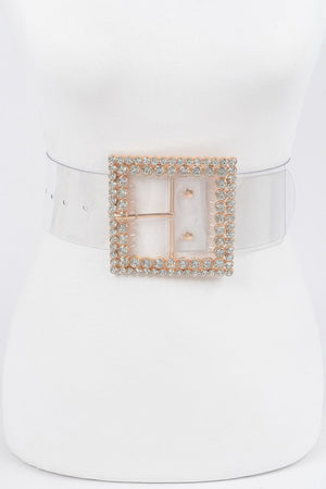 Multi Rhinestone Buckle Clear Plus Size Belt - | SmartBuyApparel