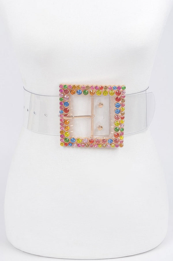 Multi Rhinestone Buckle Clear Plus Size Belt - | SmartBuyApparel