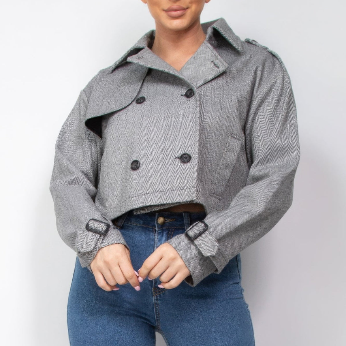 Notch Buckled Sleeve Crop Trench Coat - Affordable women's online ...