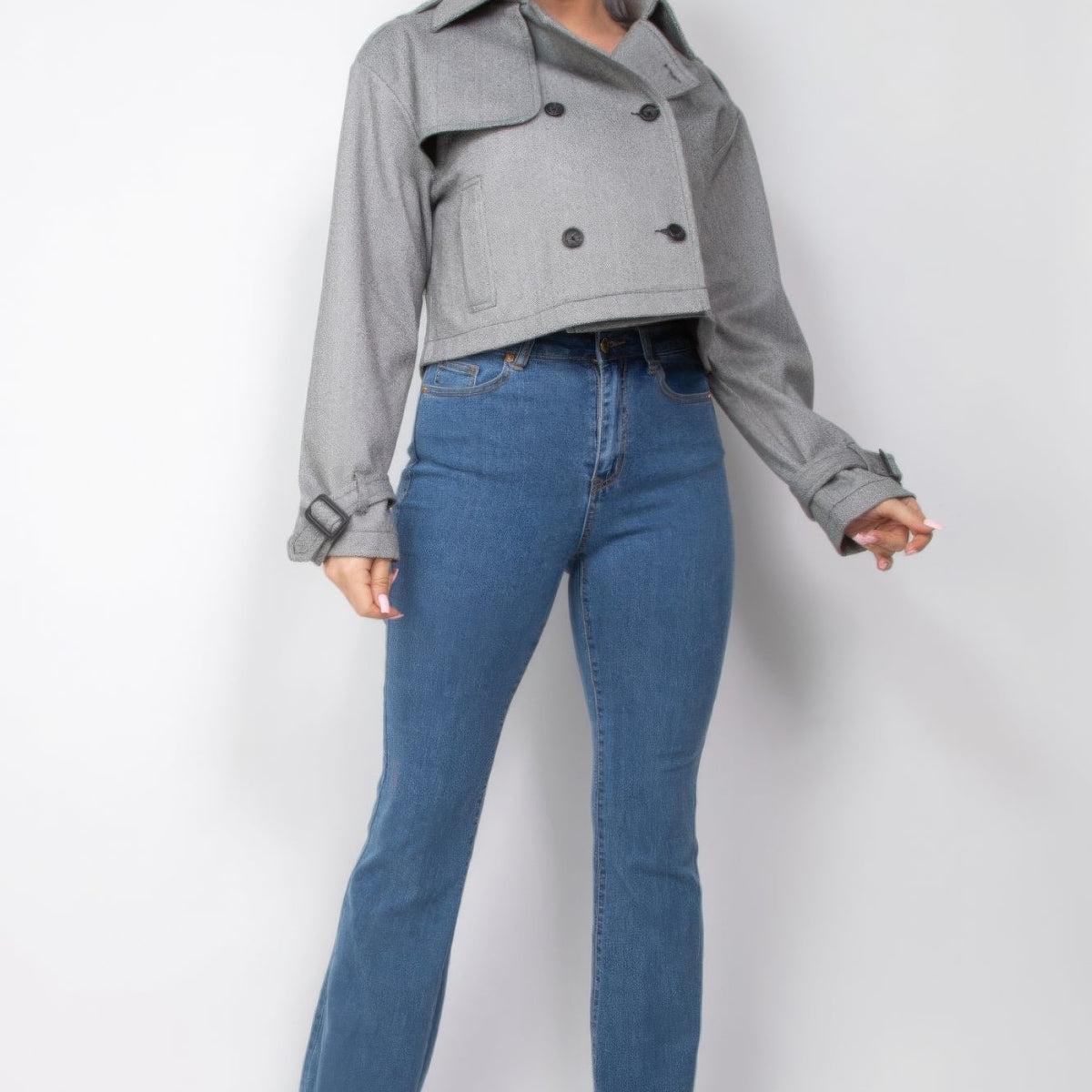 Notch Buckled Sleeve Crop Trench Coat - Affordable women's online ...
