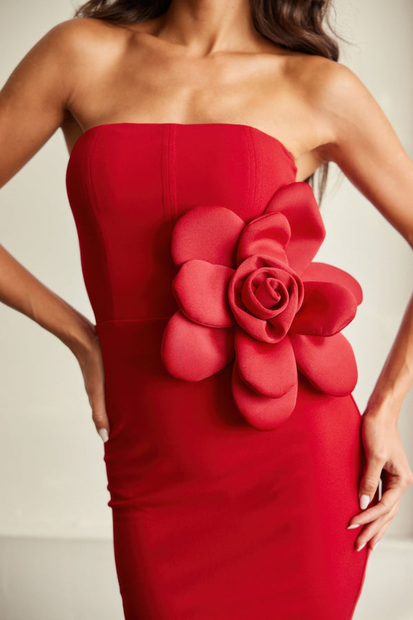 Off Shoulder Fashion Dress With 3d Flower Detail - SmartBuyApparel