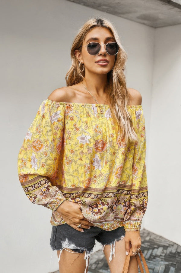 Off Shoulder Floral Ruffle Loose Top - | SmartBuyApparel