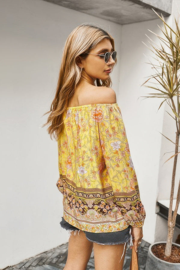 Off Shoulder Floral Ruffle Loose Top - | SmartBuyApparel
