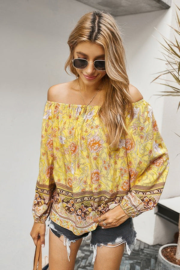 Off Shoulder Floral Ruffle Loose Top - | SmartBuyApparel