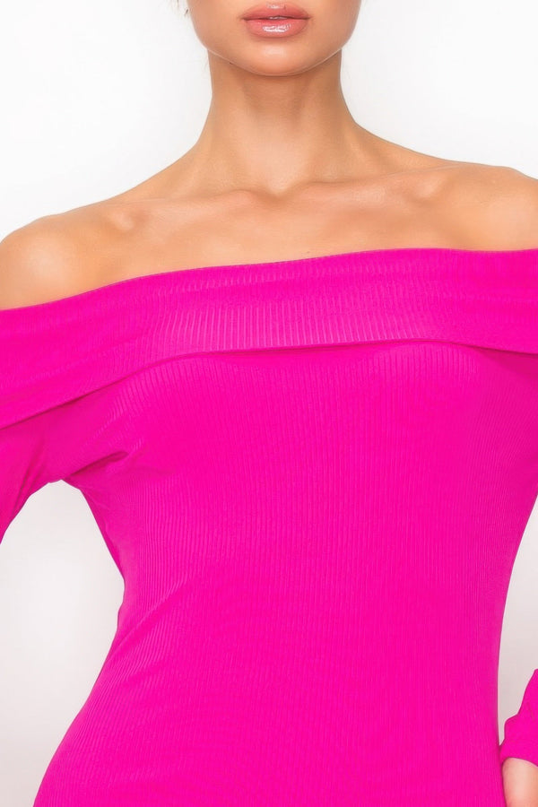 Off - shoulder Rib Midi Dress - Dress - SmartBuyApparel