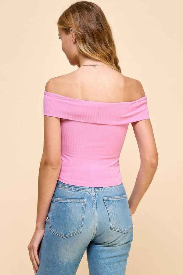 Off Shoulder Ribbed Top - Women's top - SmartBuyApparel