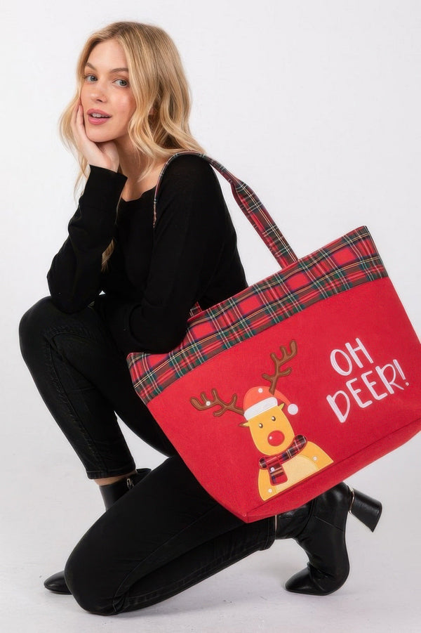 Oh Deer Letter Reindeer Christmas Tote Bag - | SmartBuyApparel
