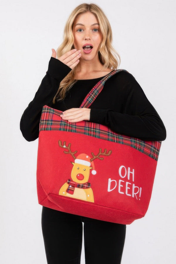 Oh Deer Letter Reindeer Christmas Tote Bag - | SmartBuyApparel