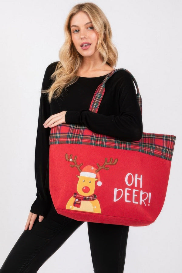 Oh Deer Letter Reindeer Christmas Tote Bag - | SmartBuyApparel