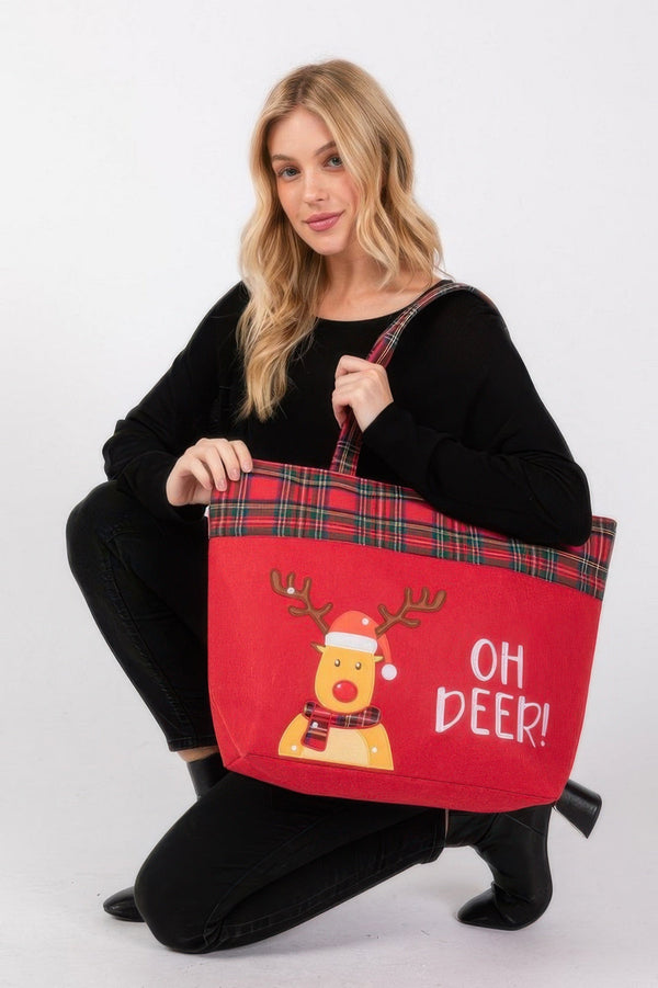 Oh Deer Letter Reindeer Christmas Tote Bag - | SmartBuyApparel
