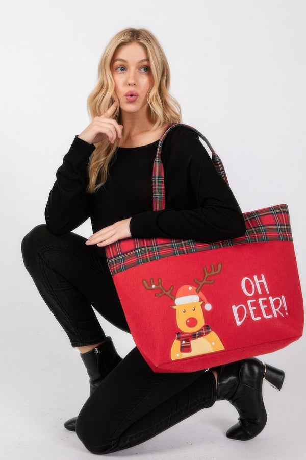 Oh Deer Letter Reindeer Christmas Tote Bag - | SmartBuyApparel