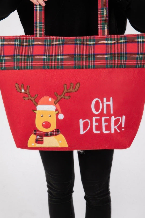 Oh Deer Letter Reindeer Christmas Tote Bag - | SmartBuyApparel