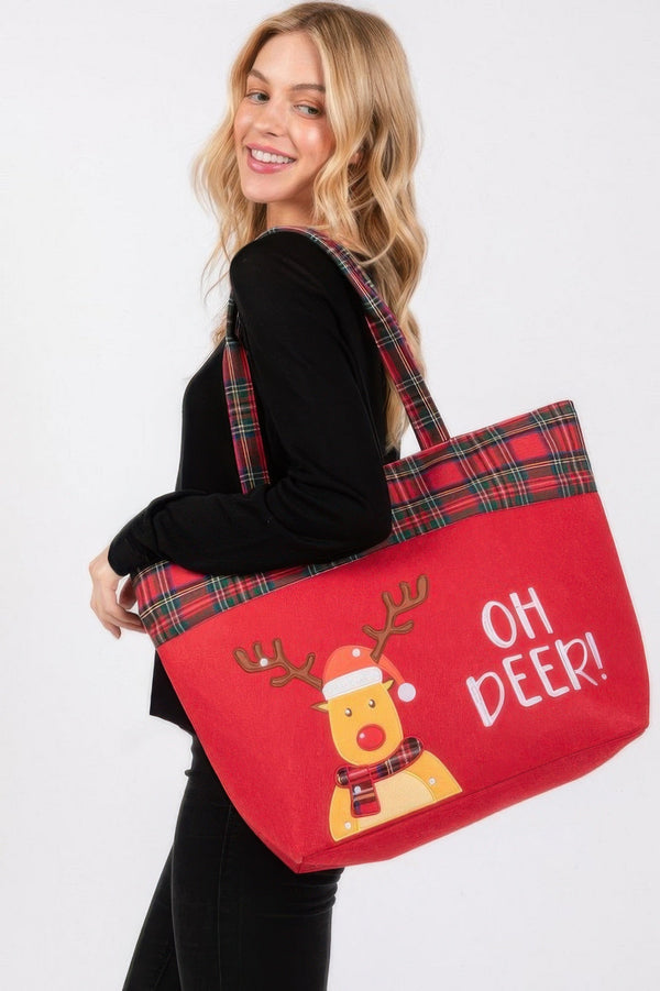 Oh Deer Letter Reindeer Christmas Tote Bag - | SmartBuyApparel